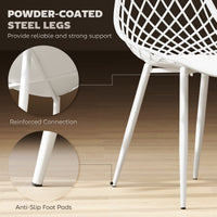 Modern Dining Chairs Set of 4, Plastic Kitchen Chairs with Hollow Backrest and Metal Legs for Living Dining Room, White