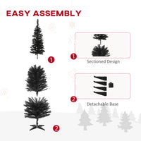 6 Pencil Christmas Tree, Slim Artificial Xmas Tree with Realistic Branches, Sturdy Metal Stand, Black