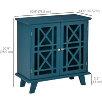 Storage Cabinet with Fretwork Doors and Shelf, Modern Freestanding Sideboard, Buffet, Blue