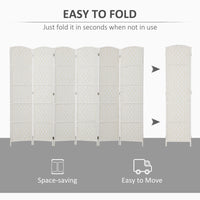 6ft Folding Room Divider, 6 Panel Wall Partition with Wooden Frame for Bedroom, Home Office, White
