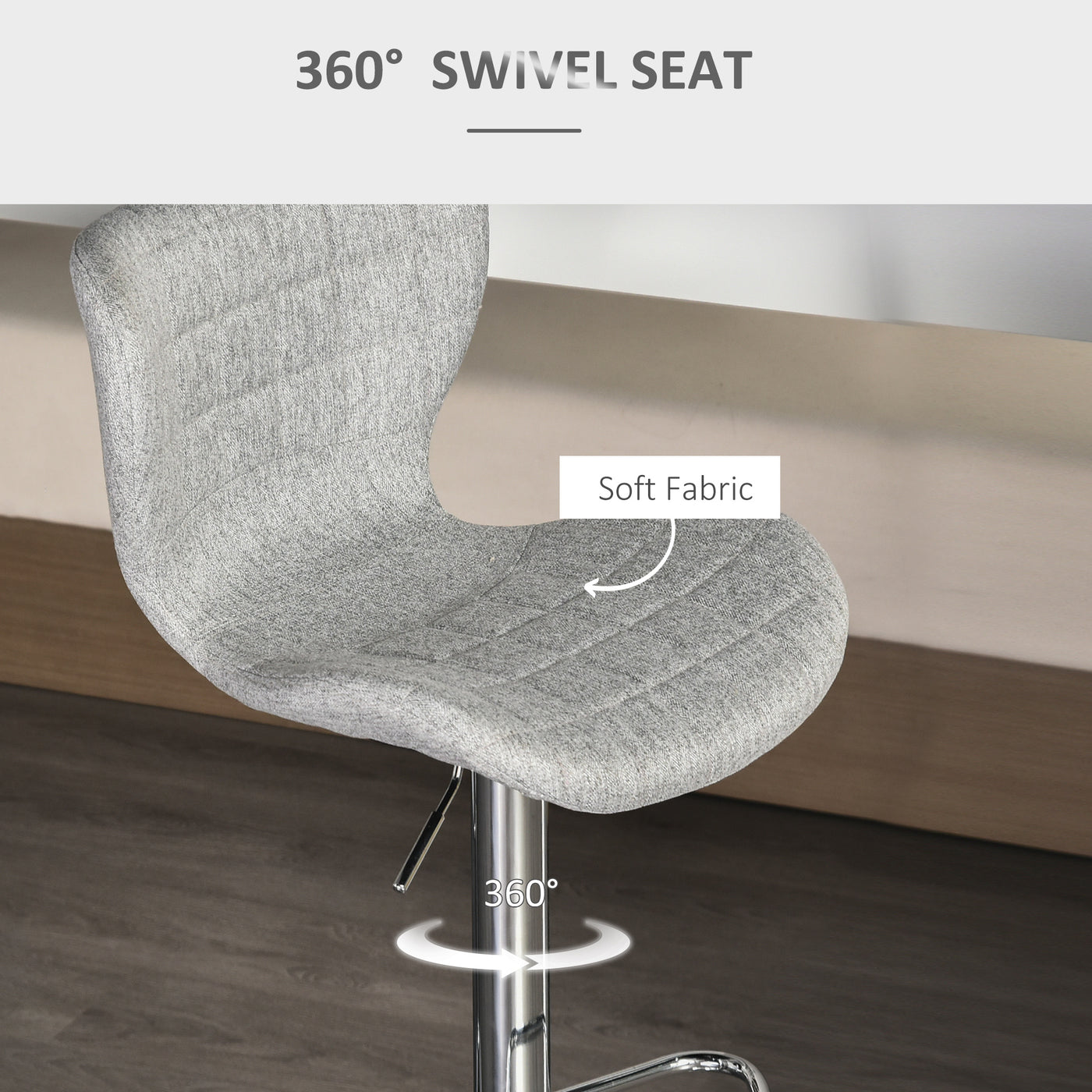 Set of 2 Counter Height Bar Stools Swivel Stool Height Adjustable Bar Chairs with Footrest for Kitchen Dining Home Pub, Grey