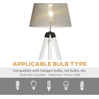 Tripod Floor Lamp, Adjustable Height Wooden Standing Lamp with E26 Lamp Base for Living Room, Bedroom, White and Grey