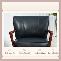 Accent Chair, Modern Armchair, Faux Leather Upholstered Living Room Chair with Wood Legs and Wide Padded Seat, Blue
