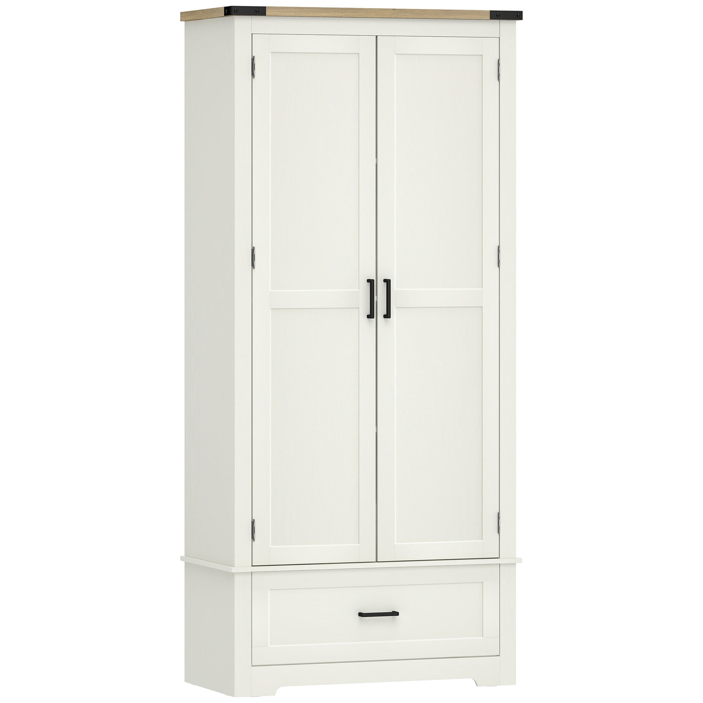 69" Tall Farmhouse Kitchen Pantry Cabinet with 2 Doors, Drawer and Adjustable Shelves, Cream White