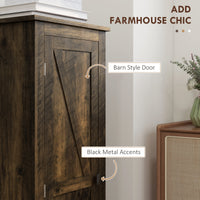 48" Farmhouse Kitchen Pantry Storage Cabinet with Barn Door, Kitchen Pantry Cabinet with Adjustable Shelves, Brown
