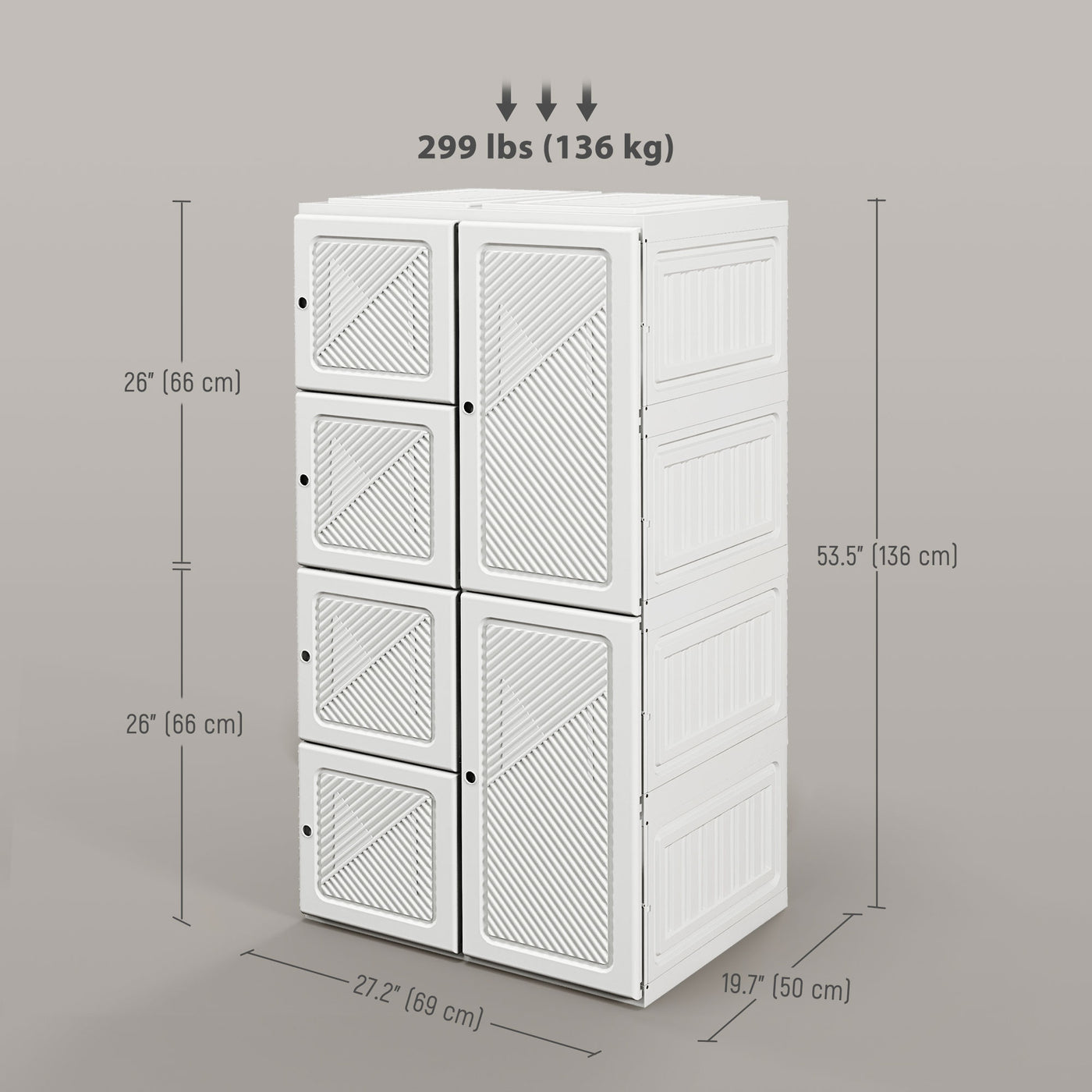 Portable Wardrobe, Foldable Storage Organzier with 5 Compartments, 1 Hanging Rod, Magnet Doors, White