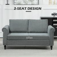 Vintage Loveseat, Upholstered Love Seat Furniture, Fabric 2 Seater Sofa with Rolled Arms, Rubber Wood Legs, Grey