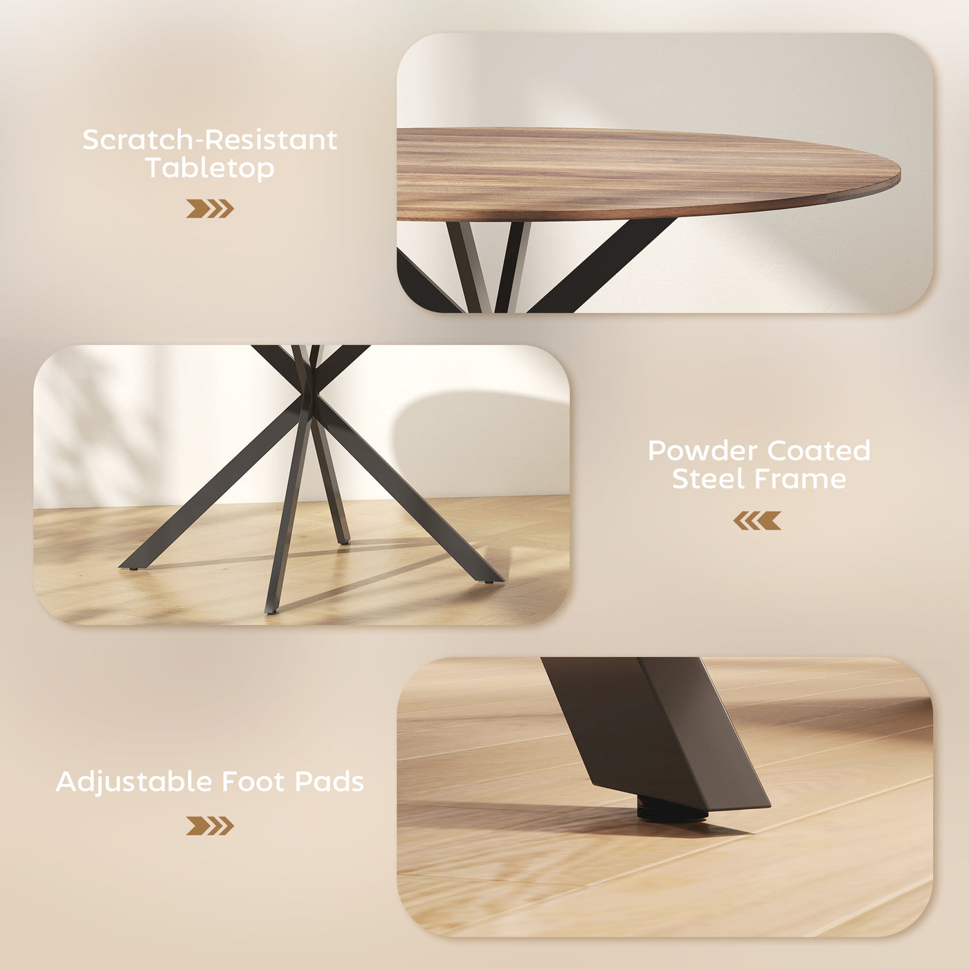 47" Round Kitchen Table for 4, Industrial Dining Table with Steel Legs for Dining Room, Dark Brown and Black