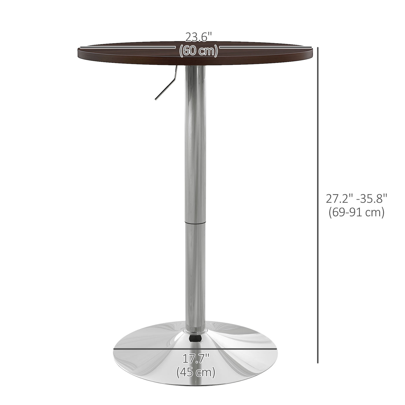 High Top Bar Table, Adjustable Round Kitchen Table with Swivel Top and Steel Base, Bistro Table for 2 People, Walnut