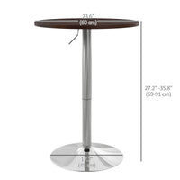 High Top Bar Table, Adjustable Round Kitchen Table with Swivel Top and Steel Base, Bistro Table for 2 People, Walnut