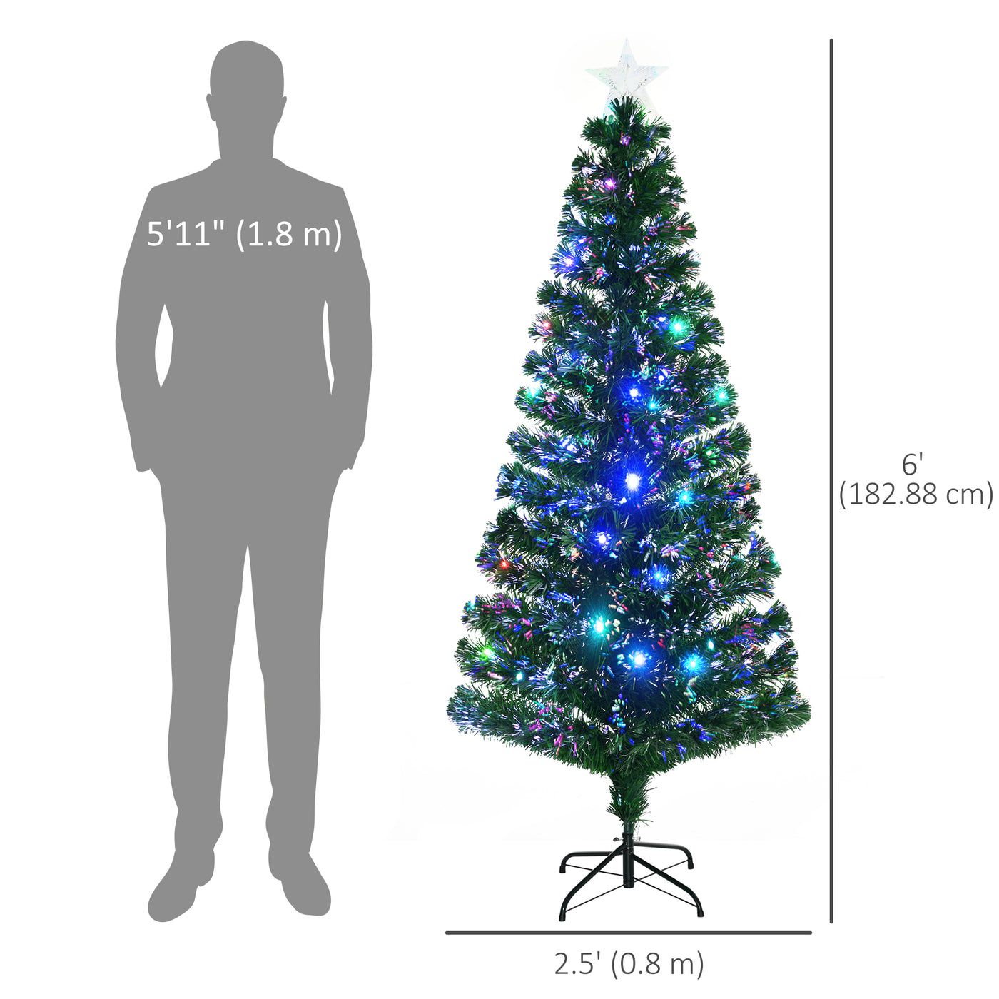 6FT Pre-lit LED Artificial Christmas Tree Scattered Holiday Décor with Stand, Green