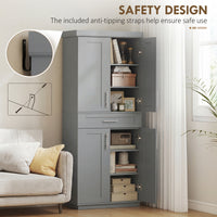 72" Storage Cabinet, Freestanding Kitchen Pantry Cabinet with 4 Doors, Drawer and 3 Adjustable Shelves, Grey