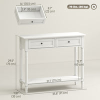 Hallway Console Table, Modern Entryway Table with 2 Drawers, Storage Shelf, Turned Legs for Living Room, Bedroom, White