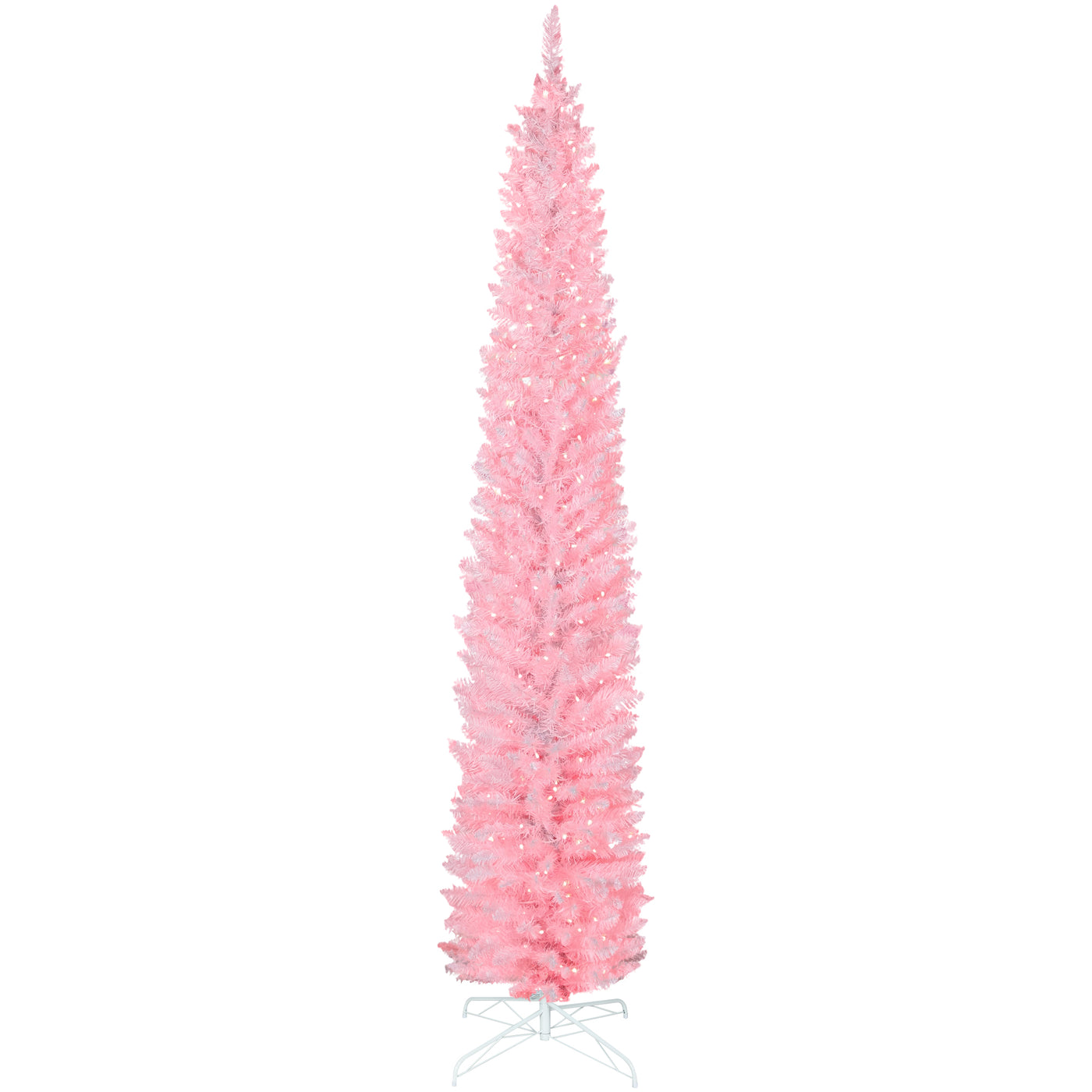 9ft Christmas Tree with Colourful DIY Synchronized LEDs, Hinged Pencil Xmas Tree with Remote, Daily Timer, White
