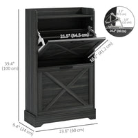 Slim Shoe Storage Cabinet, Farmhouse Shoe Cabinet with 2 Flip Drawers, Adjustable Shelves for 8 Pairs, Distressed Grey
