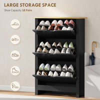 Shoe Storage Cabinet with 3 Flip Drawers and Adjustable Shelves for 12-18 Pairs of Shoes, Black