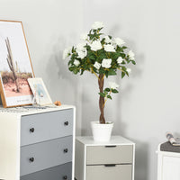 3FT Artificial Plant White Rose Floral in Pot, Fake Plant for Home Indoor Decor