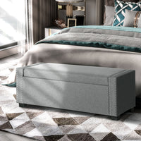 Upholstered Flip Top Storage Bench Fabric Ottoman for Bedroom, Living room, Light Grey