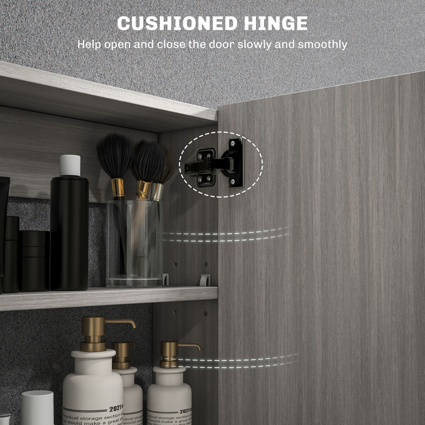 Bathroom Mirror Cabinet, Wall-Mounted Storage Organizer with Double Doors, Adjustable Shelf, Grey