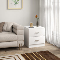 Bedside Table with 2 Drawers, Modern Nightstand for Bedroom, White