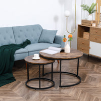 Nesting Tables, 29" Round Coffee Table Set of 2, Modern Side Tables for Living Room with Metal Base, Rustic Brown
