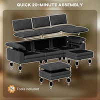 Sectional Sofa, L Shaped Sofa with Deep Seat, Movable Ottoman and Pillow-top Armrests, Dark Grey