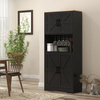 Farmhouse Kitchen Pantry, 68" Freestanding Hutch Storage Cabinet with Microwave Oven Countertop, Black