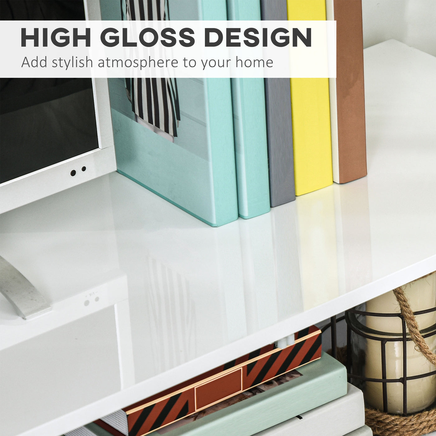 Lighted TV Stand for TVs up to 75", TV Cabinet with Storage for Living Room, High Gloss White