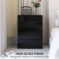 4 Drawer Cabinet, High Gloss Drawer Chest for Bedroom, Chest of Drawers with Metal Runners and Groove Handles, Black