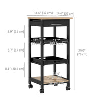 Kitchen Island Rolling Trolley Utility Serving Cart with Drawer Black