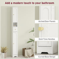 Tall Bathroom Cabinet, Modern Slim Bathroom Storage with Arched Doors, Drawer and Open Shelf, Narrow Storage, White