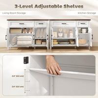 Sideboard Buffet Cabinet, 44" Farmhouse Kitchen Cabinet with 3 Chevron Doors, 2 Drawers and 2 Adjustable Shelves, White