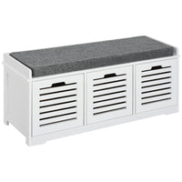 Upholstered Shoe Cabinet Storage Bench with Padded Cushion, with 3 drawer Enough Storage Space Bench Stool for Living Room Entryway Furniture, White