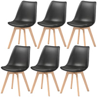 Modern Dining Table Chairs Set of 6, Rubber Wood Kitchen Table Chairs with PU Leather Cushion for Living Room, Bedroom