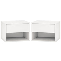Floating Nightstand Set of 2, Wall Mounted Bedside Table with Drawer for Bedroom, White