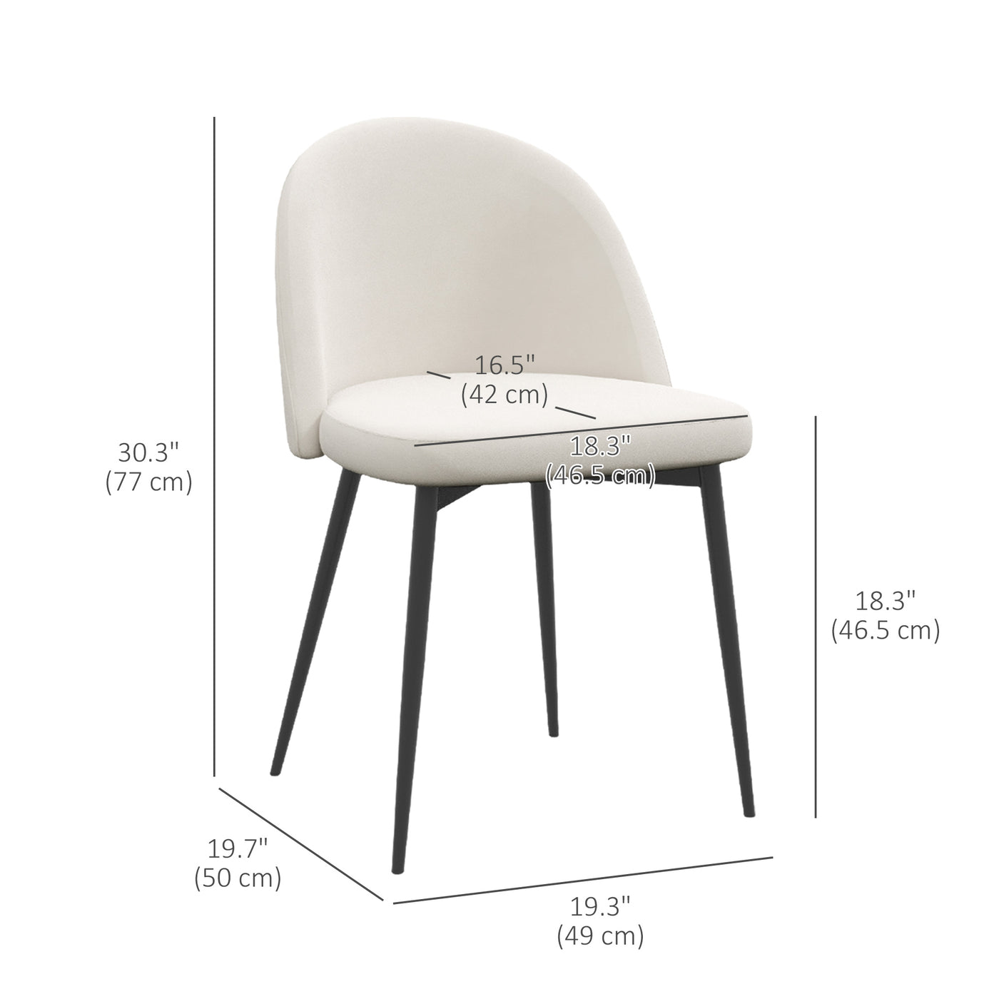 Set of 2 Mid-Back Dining Chair, Mid-Back Velvet-touch Upholstery Kitchen Chair for Living Room Dining Room, Cream White