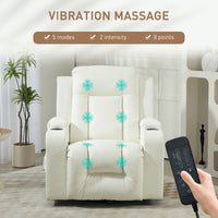 Swivel Massage Recliner Sofa, Overstuffed Manual Reclining Sofa, PU Leather Rocking Chair with Side Pockets, Cup Holders, for Living Room, Nursery, Cream White