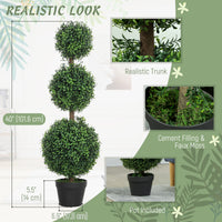 2 Pack 40" Artificial Trees, Boxwood Topiary Ball Trees with Pot for Indoor, Outdoor, Home Office, Living Room, Green