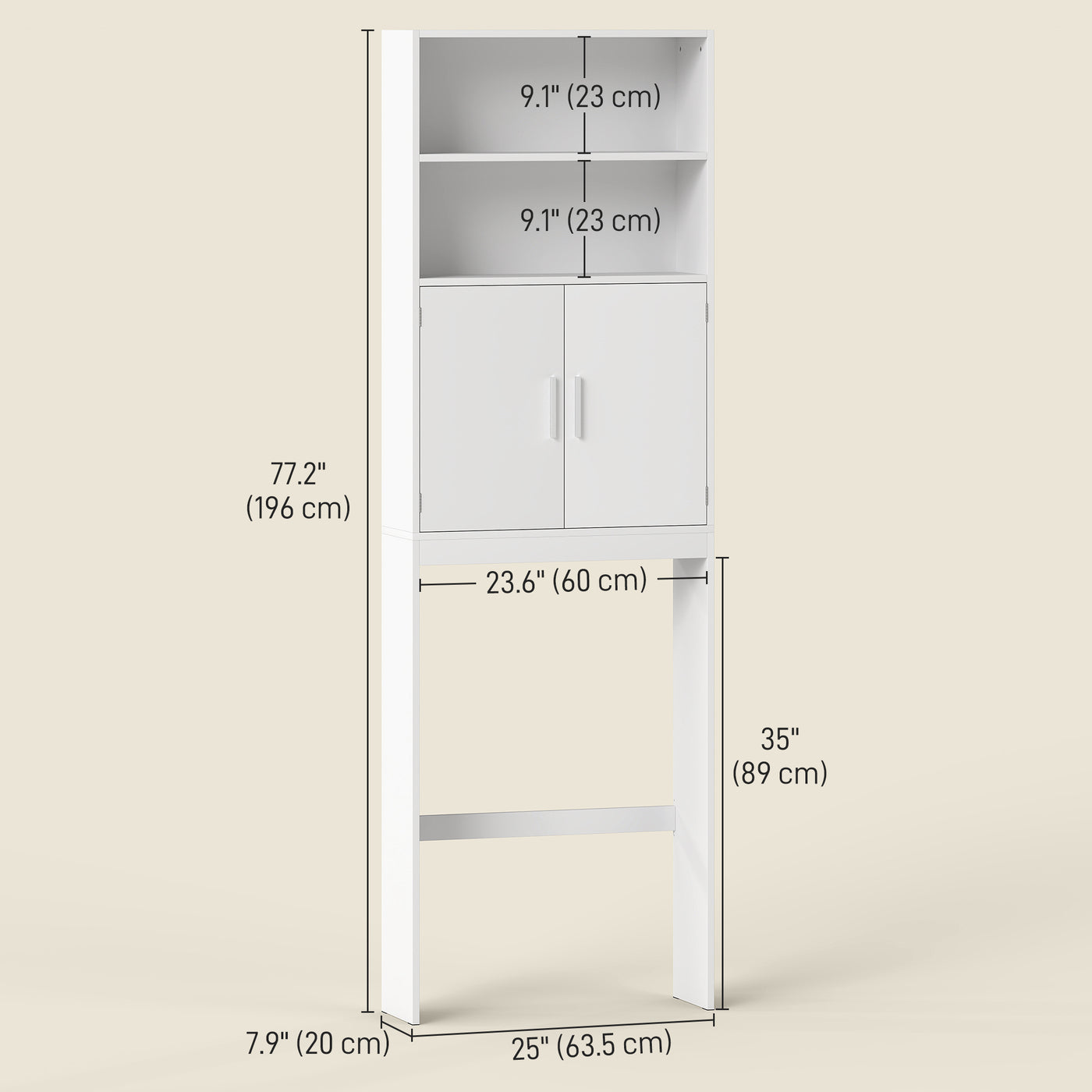 Over The Toilet Storage Cabinet, Freestanding 4-Tier Bathroom Organizer with Adjustable Shelf and 2 Doors, White