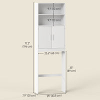 Over The Toilet Storage Cabinet, Freestanding 4-Tier Bathroom Organizer with Adjustable Shelf and 2 Doors, White
