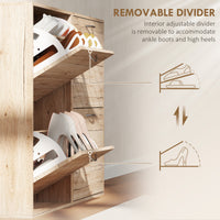 Shoe Storage Cabinet with 4 Flip Drawers, Narrow and Slim, 12-20 Pair of Shoes Organizer for Hallway, Entryway, Oak