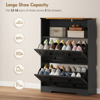 Shoe Cabinet with 2 Flip Drawers, Narrow Shoe Storage Cabinet, Black