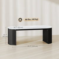 Coffee Table, Modern Marble-Effect Living Room Table with Round Corners and Thicken Legs, Black
