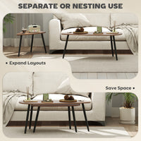 2 Pieces Coffee Table Set for Living Room, Industrial Nest of Tables with Steel Legs, Brown