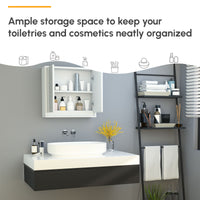 Wall Mounted Bathroom Medicine Cabinet Mirrored Cabinet with Hinged Door 2-Tier Storage Shelves White