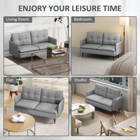 55" Loveseat Sofa, Linen Love Seat w/ S spring, Steel Legs and Button Tufting, Small Couch for Living Room, Grey