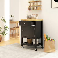 Kitchen Island on Wheels, Rolling Kitchen Cart with Wood Top, Towel Rack, Drawer and Shelf for Dining Area, Black