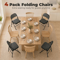 Set of 4 Metal Foldable Chairs, PU Leather Padded Folding Chairs with Cushion Seat and Open Back for Indoor, Black