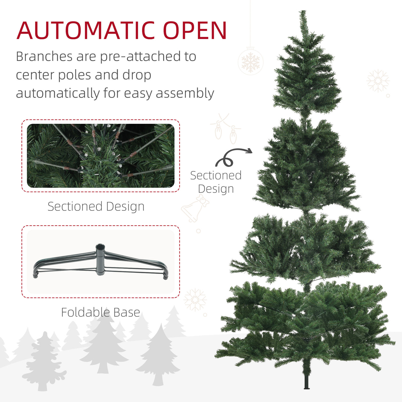 9ft Artificial Christmas Trees with 2132 Branch Tips, Auto Open and Steel Base, Green