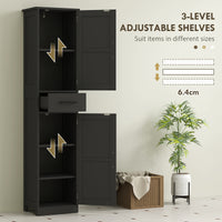 67" Tall Bathroom Cabinet, Narrow Bathroom Storage Cabinet with Drawer, Barn Doors and Adjustable Shelves, Black